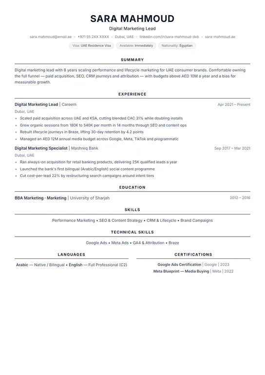 Professional Photo CV template preview without photo